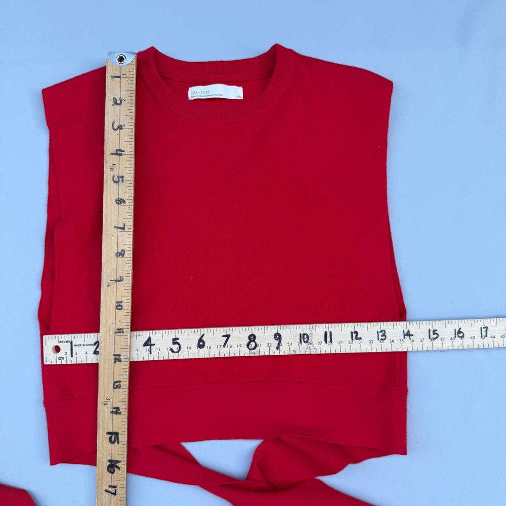Oak + Fort Knit Wrap Crop Top Red Open Back Minimalist Balletcore Clean Girl S - Picture 8 of 11